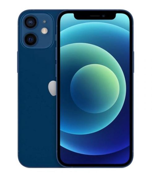 Blue smartphone showing front and back on a white background