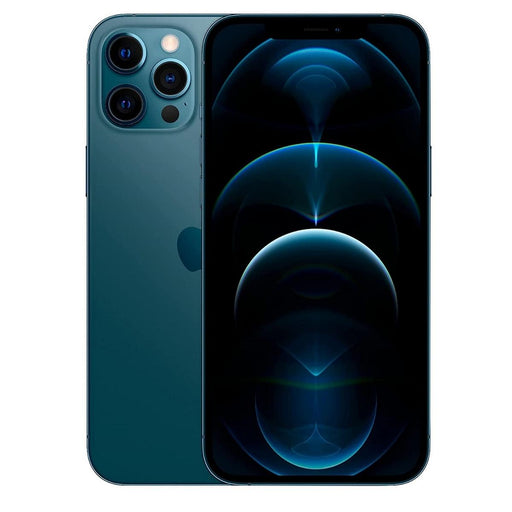 Blue smartphone showing back and front views on a white background