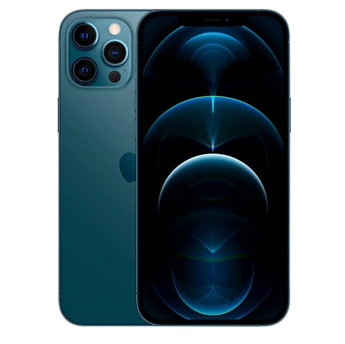 Blue smartphone showing back and front views on a white background