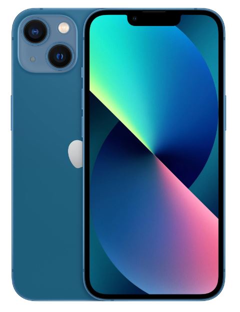 Blue smartphone showing front and back on a white background