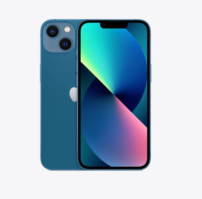 Blue smartphone showing front and back on a light gray background