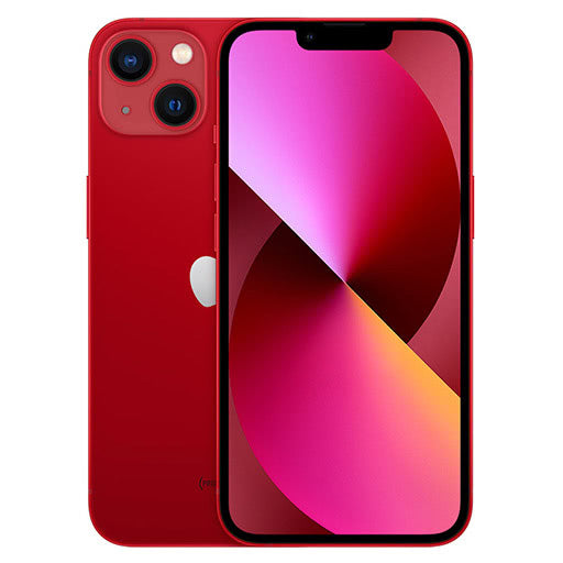 Red smartphone showing front and back on a white background