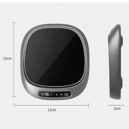 Wireless charger with dimensions labeled on a white background