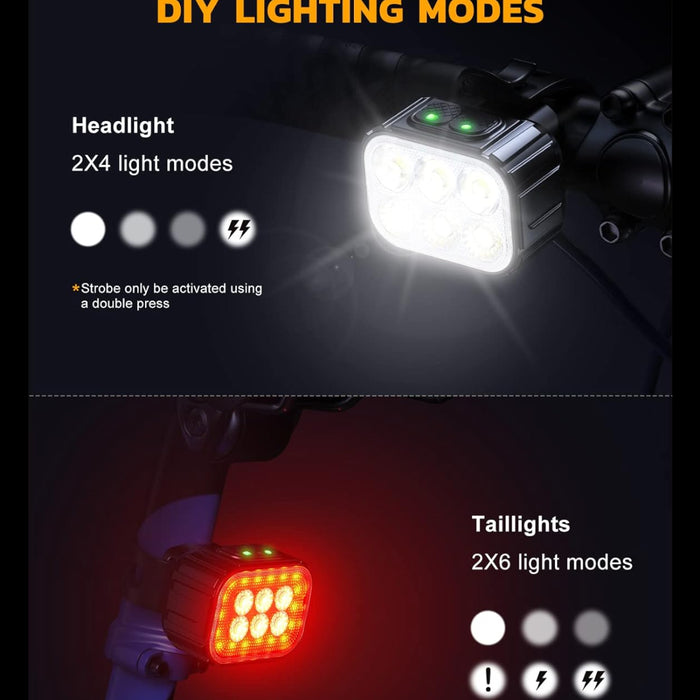 Bicycle light with DIY lighting modes on a dark background