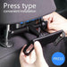 Car headrest holder installation with hands pressing on it, text 'Press type convenient installation' above.