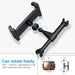 Black adjustable tablet stand with 360-degree rotation on a white background