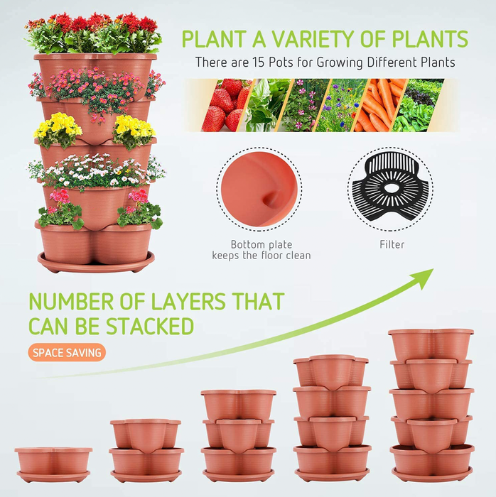 5 Tier Vertical Stackable Planter for Flowers Herbs Vegetables-Terracotta
