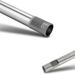 Metallic tube pipe with textured end cap on a white background