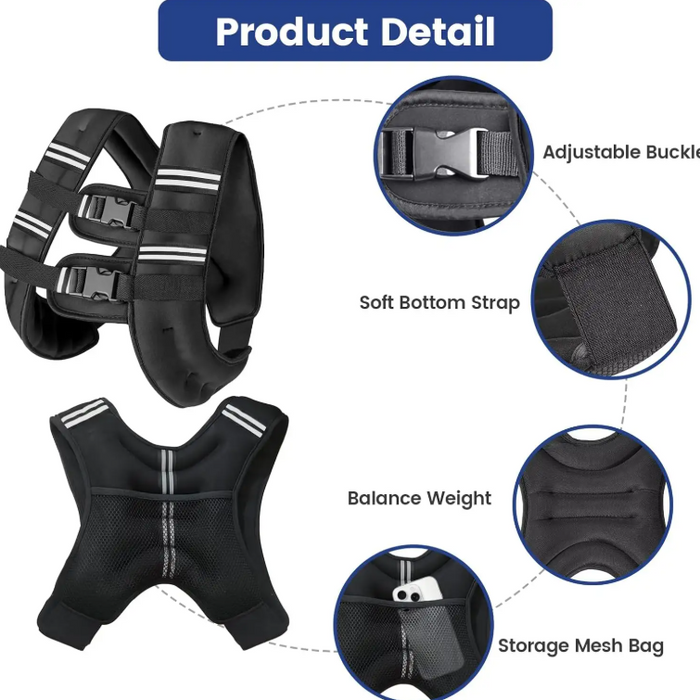 Black vest with features highlighted on a white background