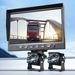 Car monitor with two rearview cameras on a clear sky background