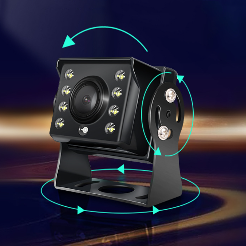Camera with LED lights on a dark background