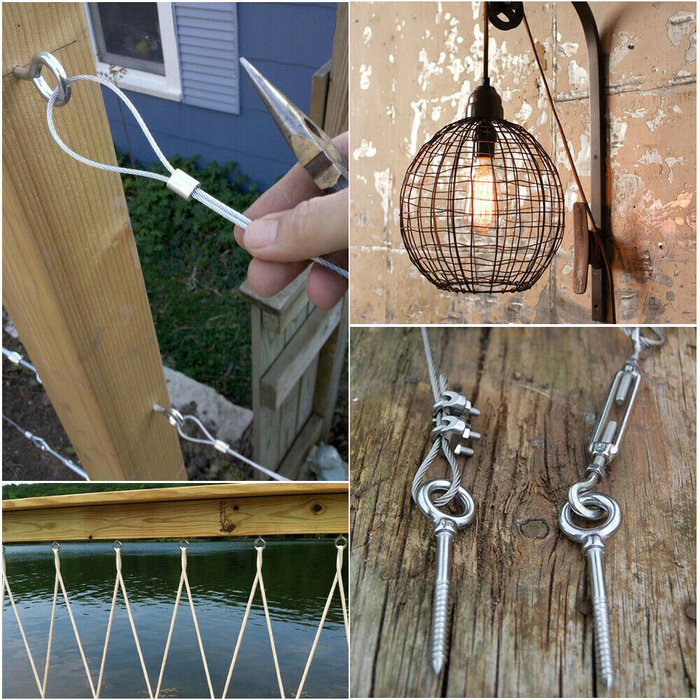 30M Stainless Steel Wire Rope Cable Kit with Turnbuckles & Hooks