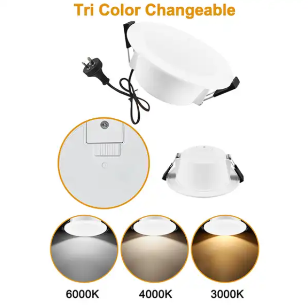 10W Dimmable LED Downlight Flicker Free Tri-Colour Recessed Ceiling Light