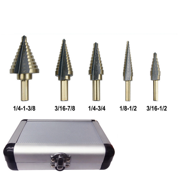 5PCS HSS Step Steel Cone Drill Titanium Bits Set