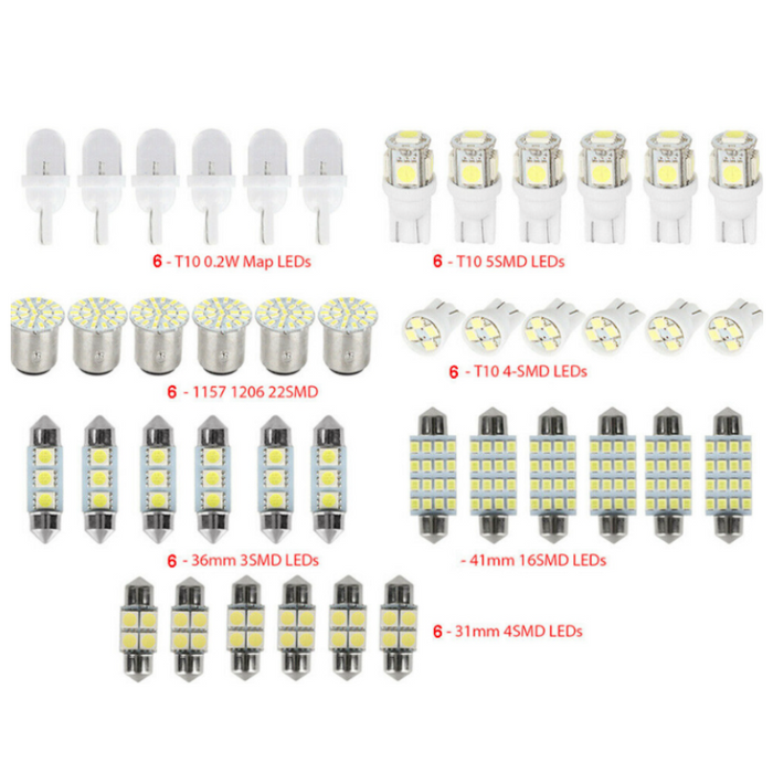 42Pcs Car Interior Combo LED Map Dome Door Trunk Light Bulbs White