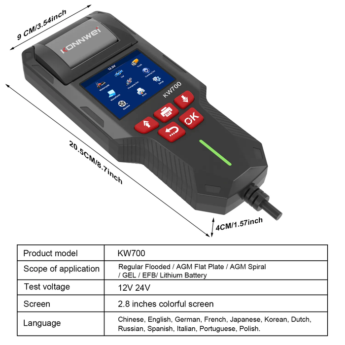 KW700 Digital Battery Tester