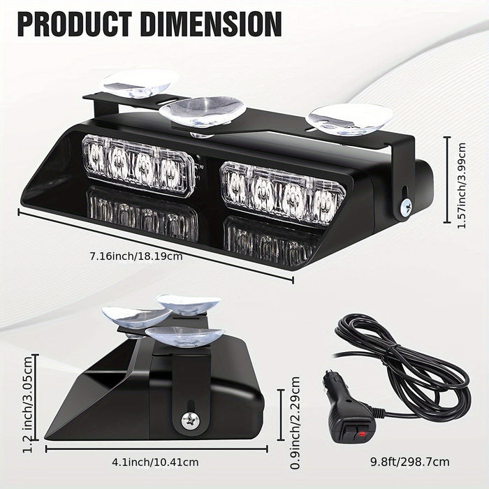 12V 2 in 1 Emergency Dash Strobe Lights Interior Windshield Amber White Warning