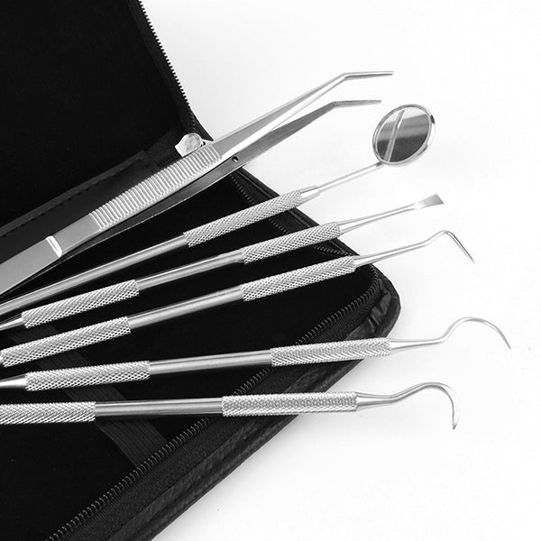 6PCS Dental Hygiene Tools Teeth Cleaning Kits Mirror Scraper Pick Scaler Tweezer