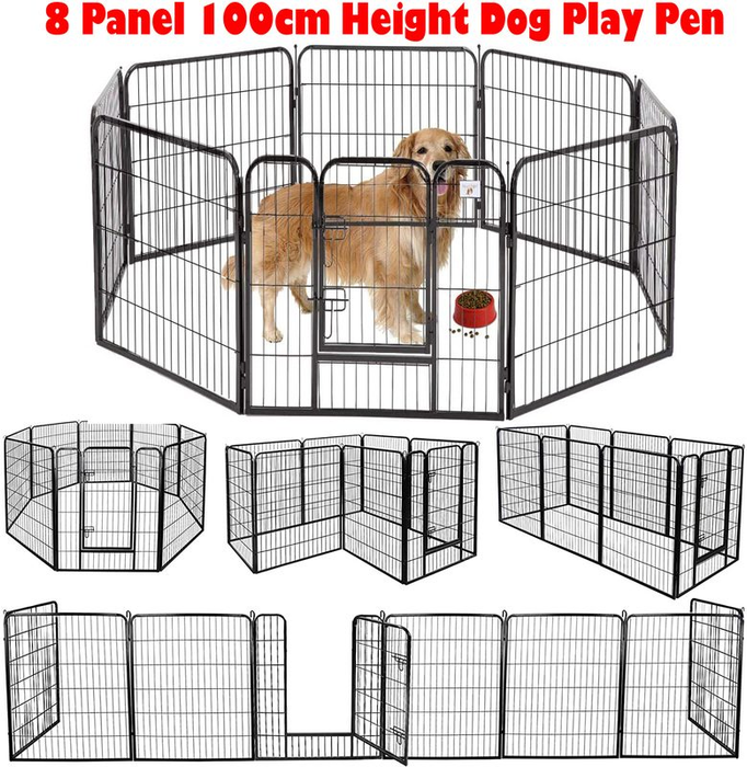 8 Panel Pet Playpen Dog Exercise Pen Fence Metal Exercise Barrier 100cm