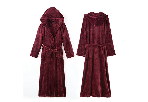 Flannel Adult Hooded Long Bathrobe