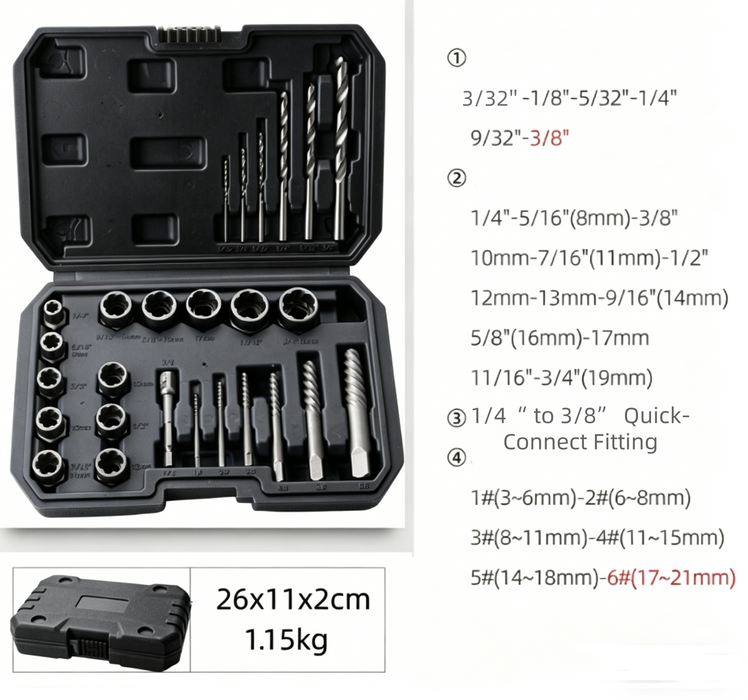 26PCS Easy Out Stripped Screw Remover Socket Set Tool