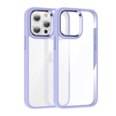 Clear phone case with purple border on a white background
