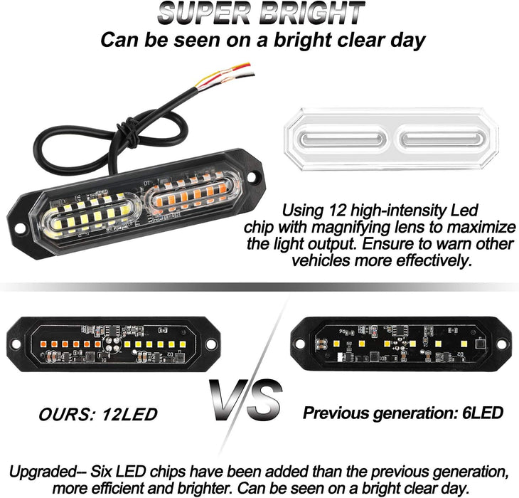 LED Strobe Lights(Amber/White) 6PCS