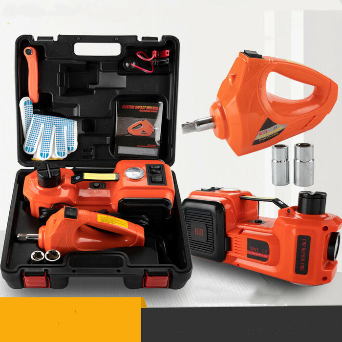 5Ton 12V Car Electric Hydraulic Floor Jack Lift + Impact Wrench Kit Box 3 in 1