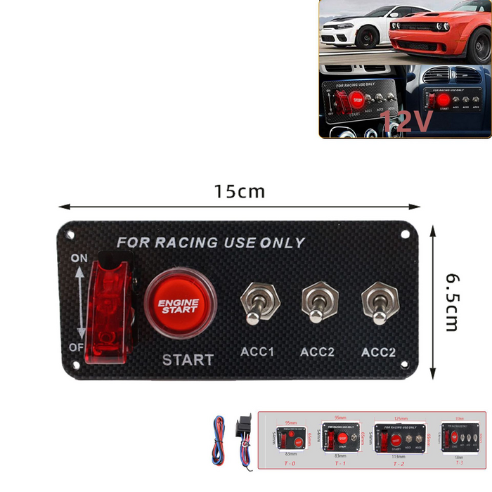 5in1 12V Car Engine Start Push Button Ignition Carbon Fiber Panel Toggle Switch