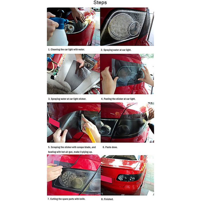 Car Headlight Tint Wrap Tail Fog Light Vinyl Wrap Kit 1Mx30CM