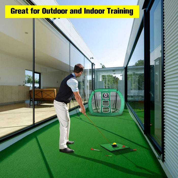 Golf Practice Net Hitting Net Golf Chipping Net Kit - Net + Balls + Mats