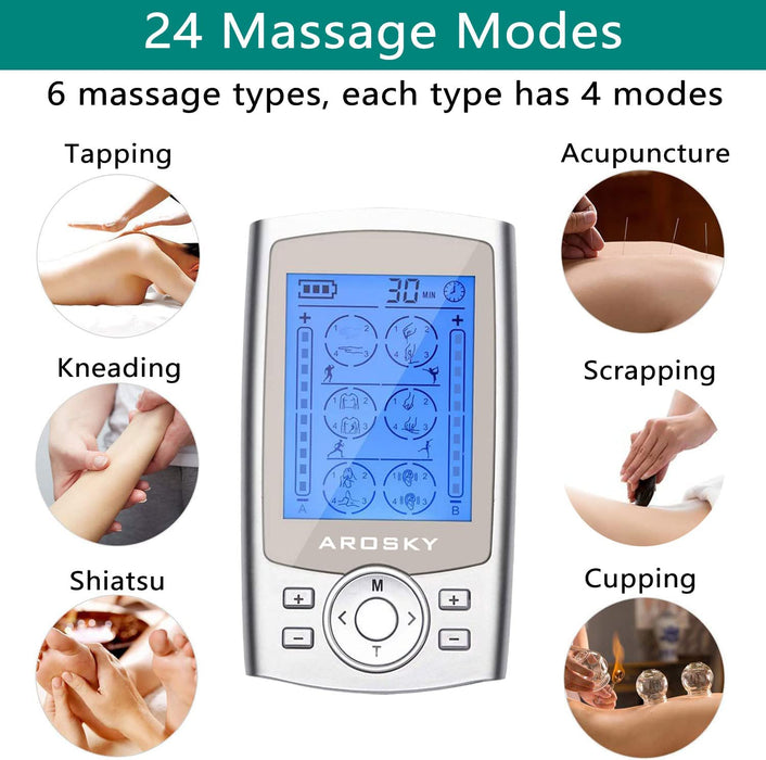 TENS Machine with 24 Massage Modes & 10 Pads