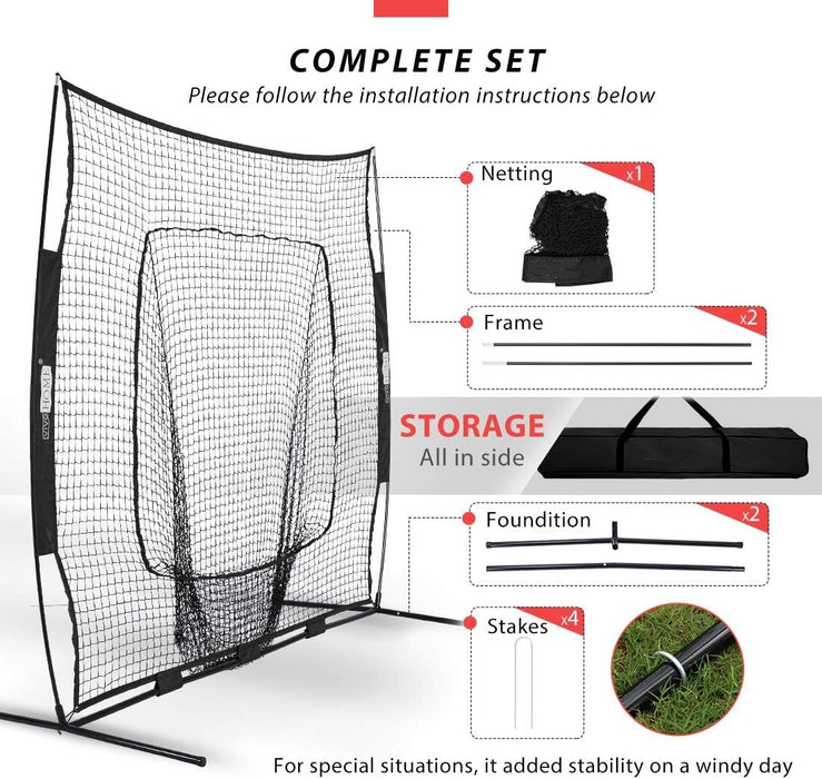213x213cm Baseball Backstop Softball Practice Net with Carry Bag