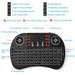 Black wireless keyboard with labeled buttons on a white background