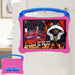 Pink and blue tablet case with boxing-themed screen displaying a boxer and motivational text.