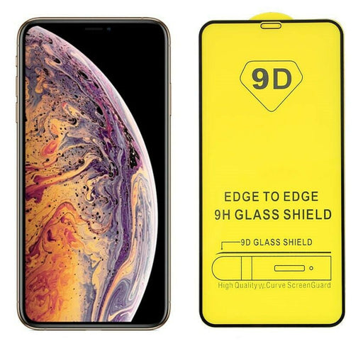 Iphone with a 9D glass screen protector on a white background