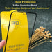 Yellow protective glass screen with text on a dark background