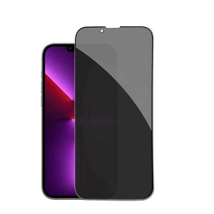 Iphone with a dark screen protector on a white background