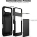 Black phone case with hard PC and soft TPU layers, sliding door feature, on a white background.