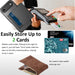 Card holder with card reader and cards displayed, with text about card storage capacity and features.