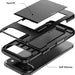 Layers of a phone case with hard PC and soft silicone components labeled.
