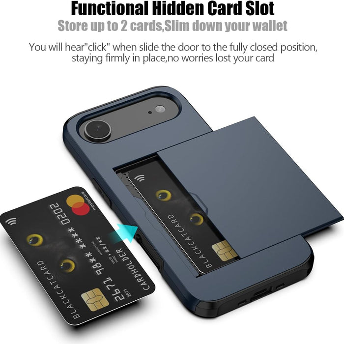 Phone case with a card slot and cards displayed on a white background