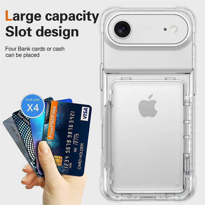 Phone case with card slots holding multiple cards, labeled 'Large capacity Slot design'.