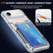 Clear phone case with credit card holder and protective features highlighted