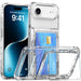 Clear phone case with card holder feature on a white background