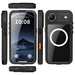 Black phone case with multiple views on a white background