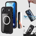 Black phone case with water resistance feature on a white background