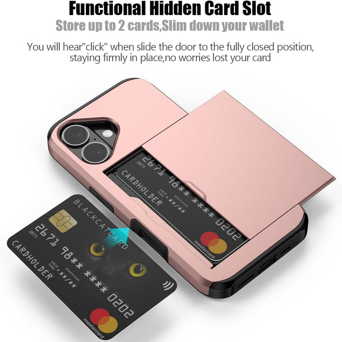 Rose gold phone case with card holder feature on a white background