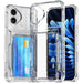 Clear phone case with card holder and smartphone inside, on a white background