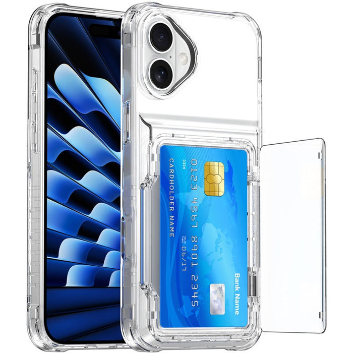 Clear phone case with card holder feature on a white background